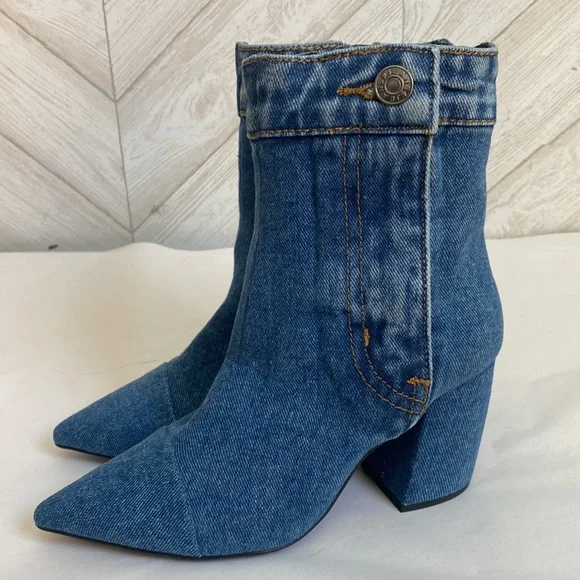 NEW Jeffrey Campbell Finite denim block heel booties 6 - Picture 8 of 14